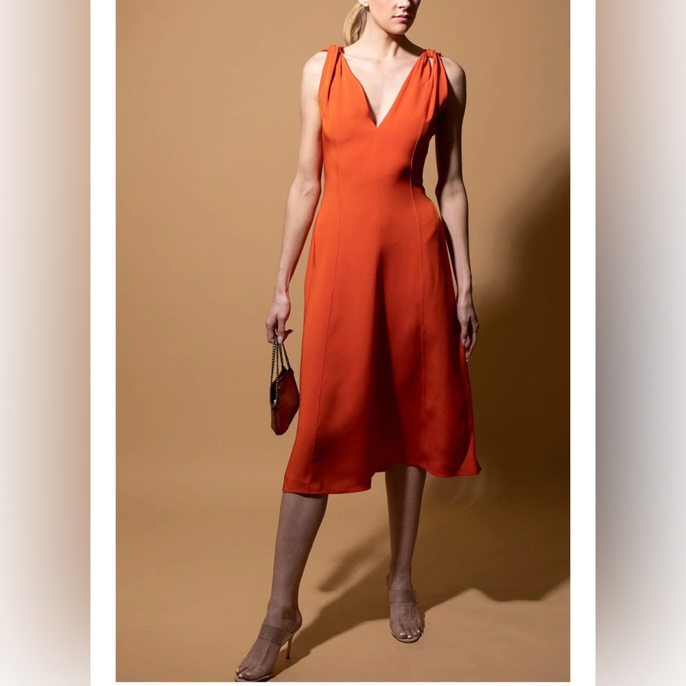 Victoria Beckham Women's Orange Sleeveless Twist-Shoulder Dress